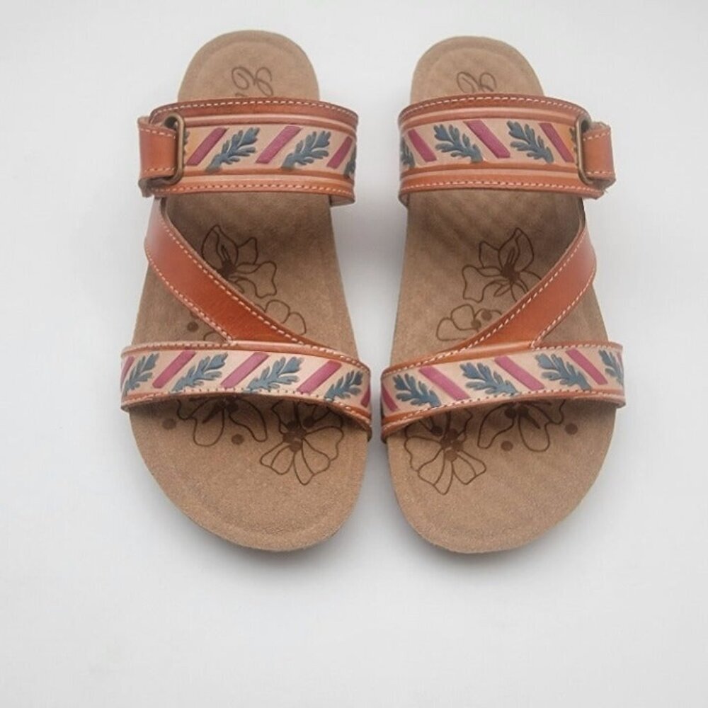 Elite by Corky's "Echo" Slip On Leather Sandal Amber Size 10 - Picture 5 of 5